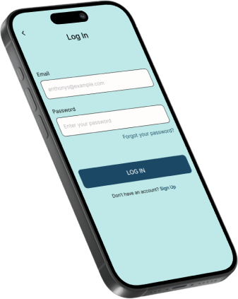 Log in screen with email and password fields