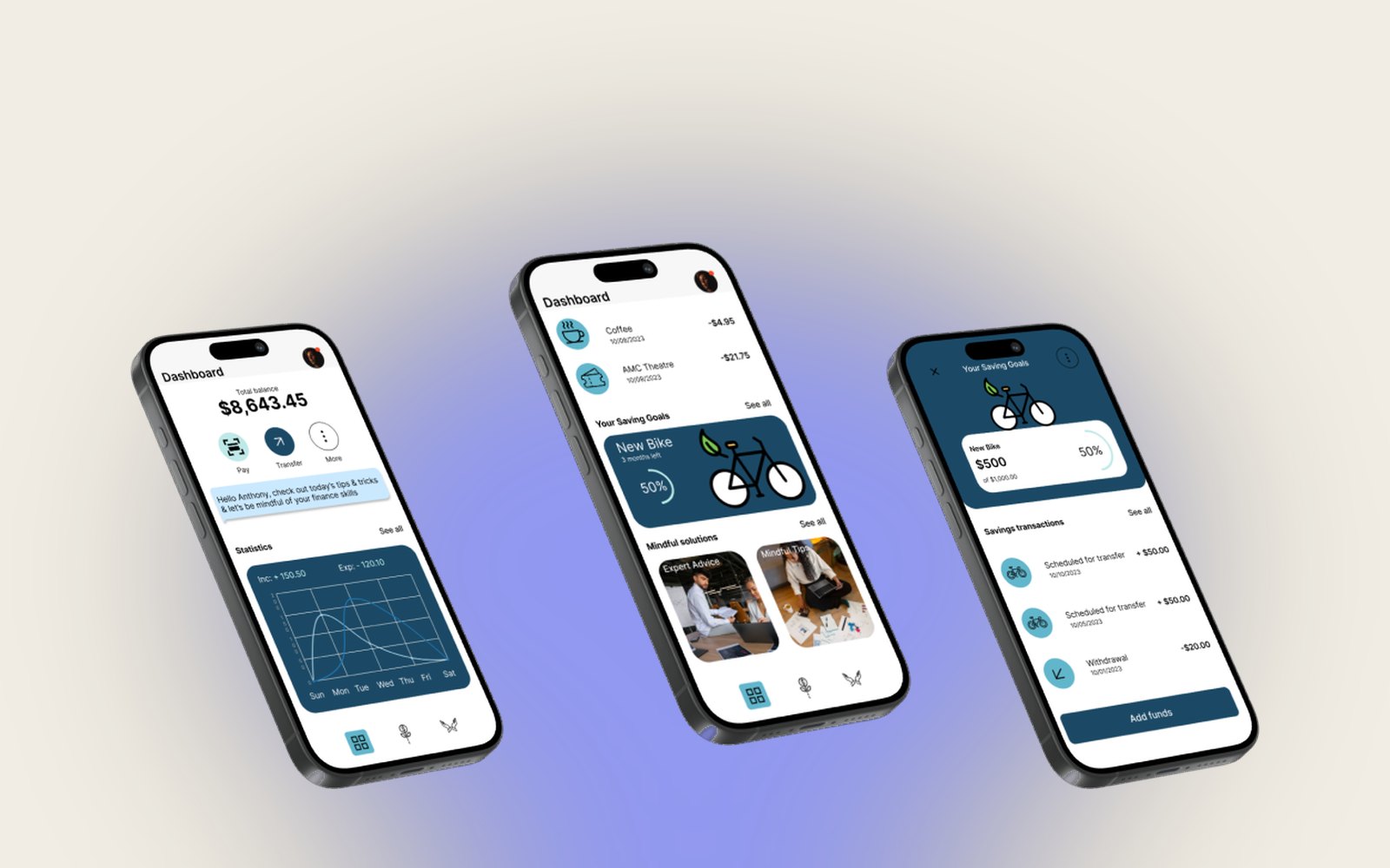 Mindful Finance case study: product features and mobile app screens